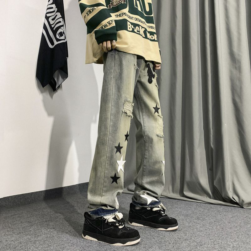 欧米 ハイストリートスタイル 五芒星 ジーンズ
