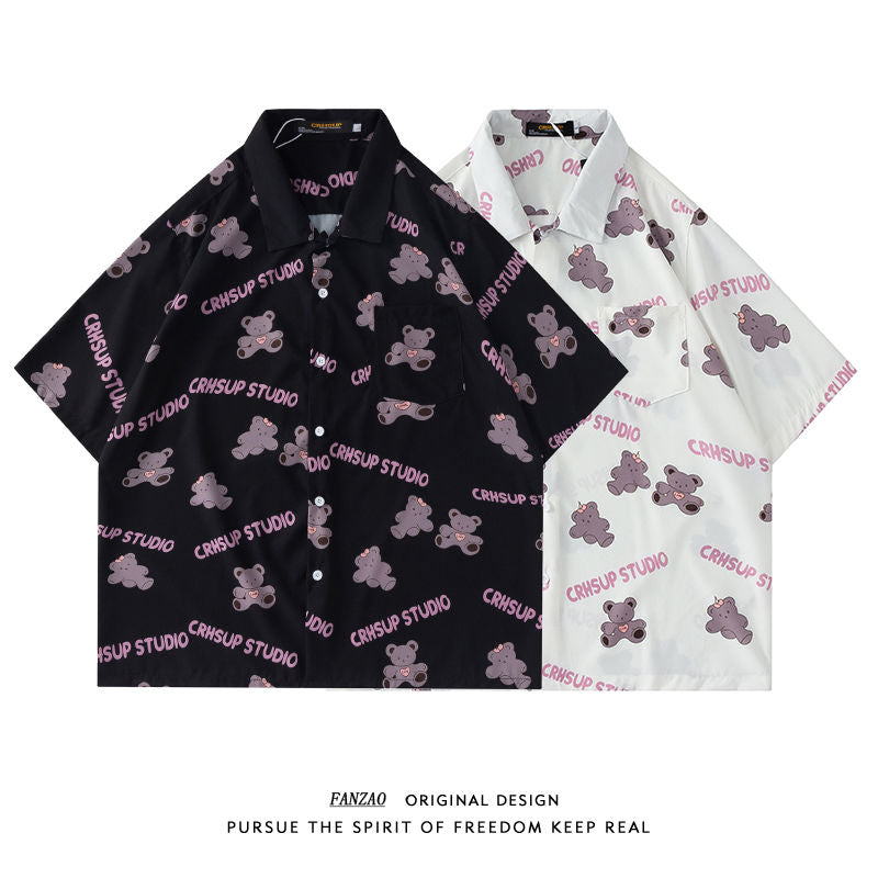 INS大人气  かわいいクマのプリント カジュアル 半袖シャツ