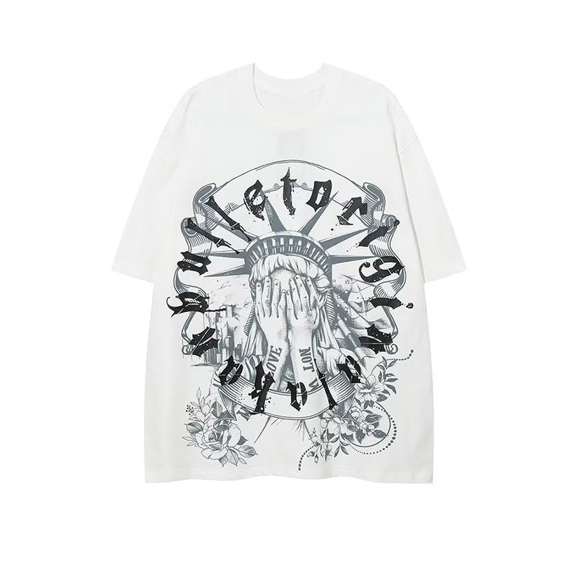 ヒップホップダークスタイル 泣いている自由の女神像 半袖シャツ