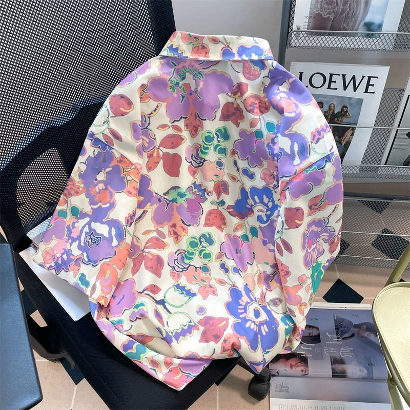 INS大人气  レトロ  咲く花  半袖シャツ