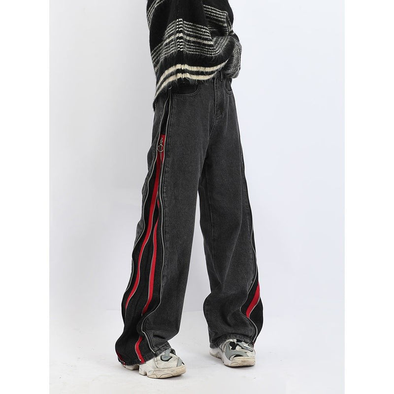 高品質 ユニークなデザイン 赤と黒の 2 色のジッパー 超カッコイイ ジーンズ