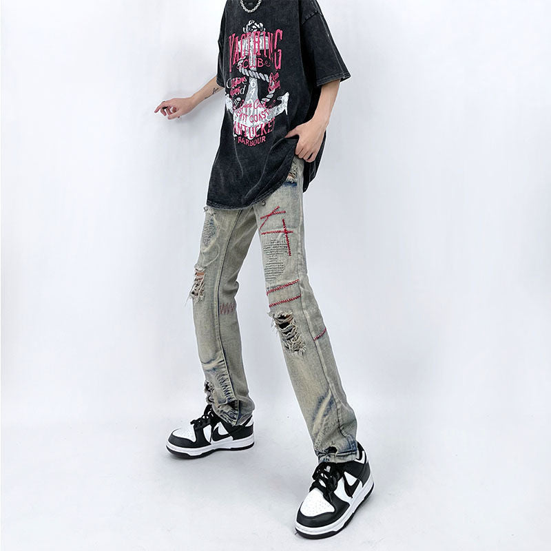人気爆発 小衆の設計 韓国ファッション ダメージデニムパンツ