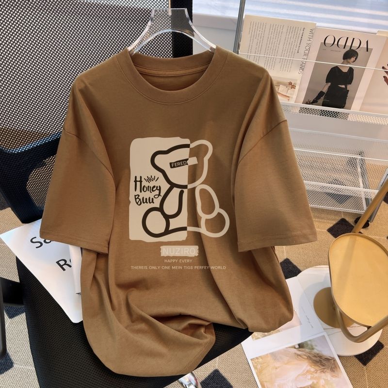 純粋な綿素材 韓国ファッション カジュアル クマちゃん 半袖シャツ