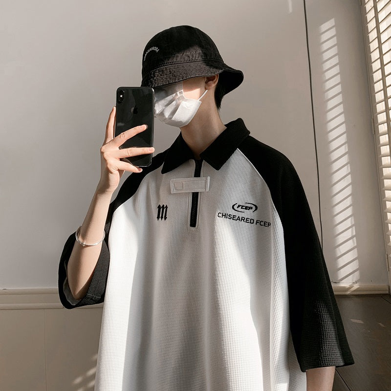 シンプルファッションワッフル半袖シャツ