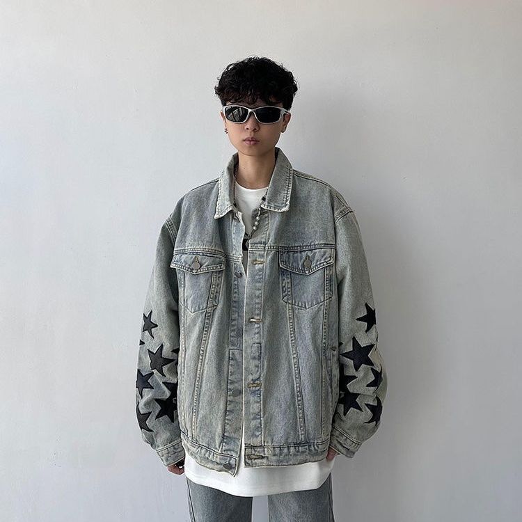 アメリカンスタイル レトロ 星の刺繍 ハイストリートスタイル デニムジャケット