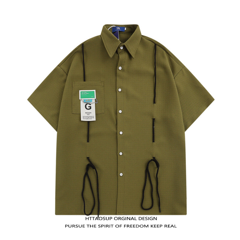 アメリカンハイストリートスタイル コントラストカラー ユニークなデザイン シャツ