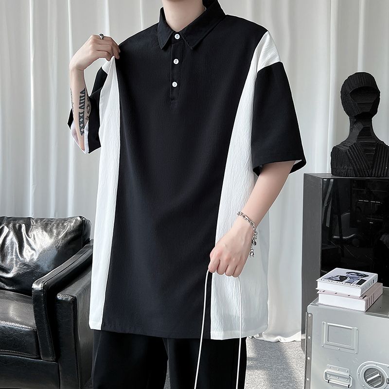 INS だるいスタイル 黒と白 韓国ファッション半袖シャツ