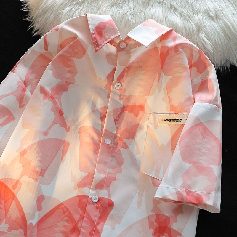 INS 絞り染め風 カジュアル 蝶 半袖シャツ