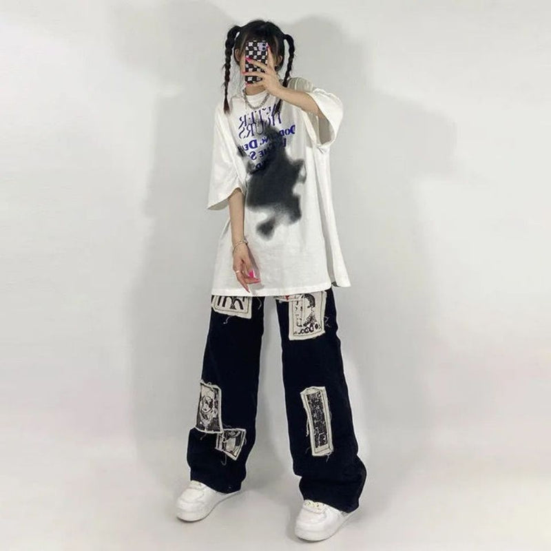 ハイストリートスタイル 落書き風 韓国ファッションパーカー INS大人气 ワイドレッグパンツ
