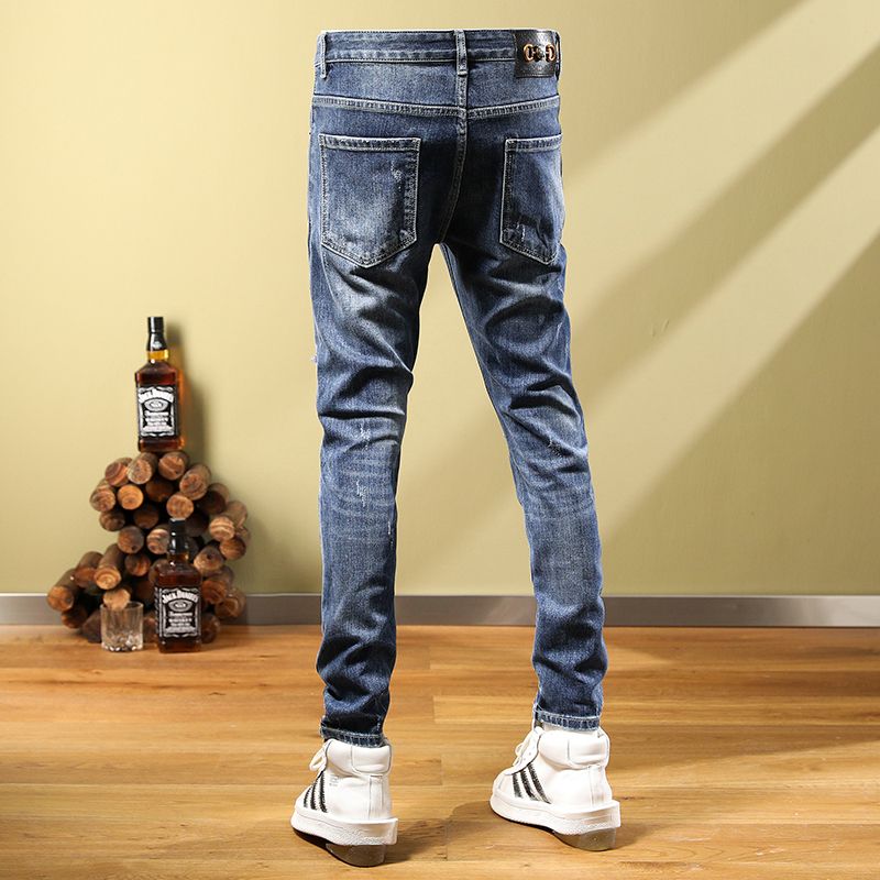 アメリカンスタイル バッジ ダメージデニムパンツ