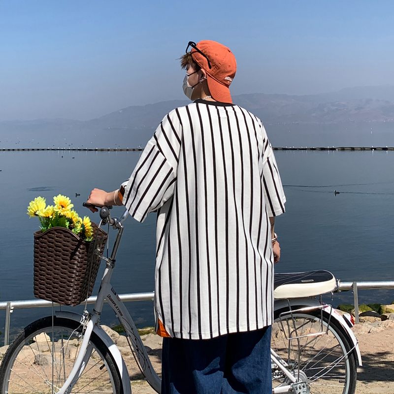 超カッコイイ  INS大人气  ボーダー柄  半袖シャツ