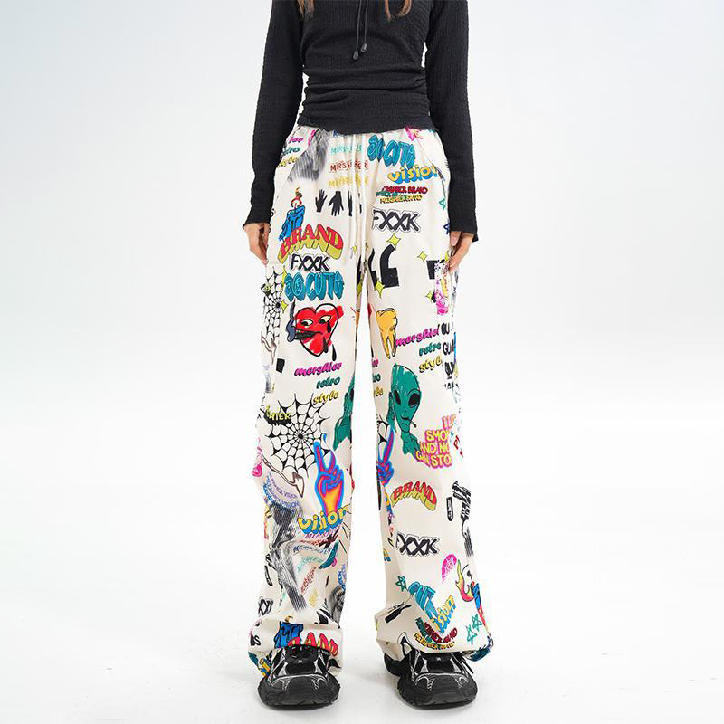 落書き風 アメリカンスタイル レトロ カジュアルパンツ