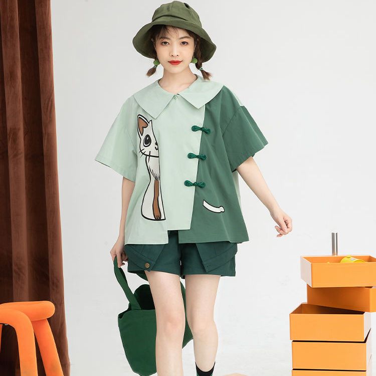 クリエイティブなデザイン かわいい子猫 半袖シャツ