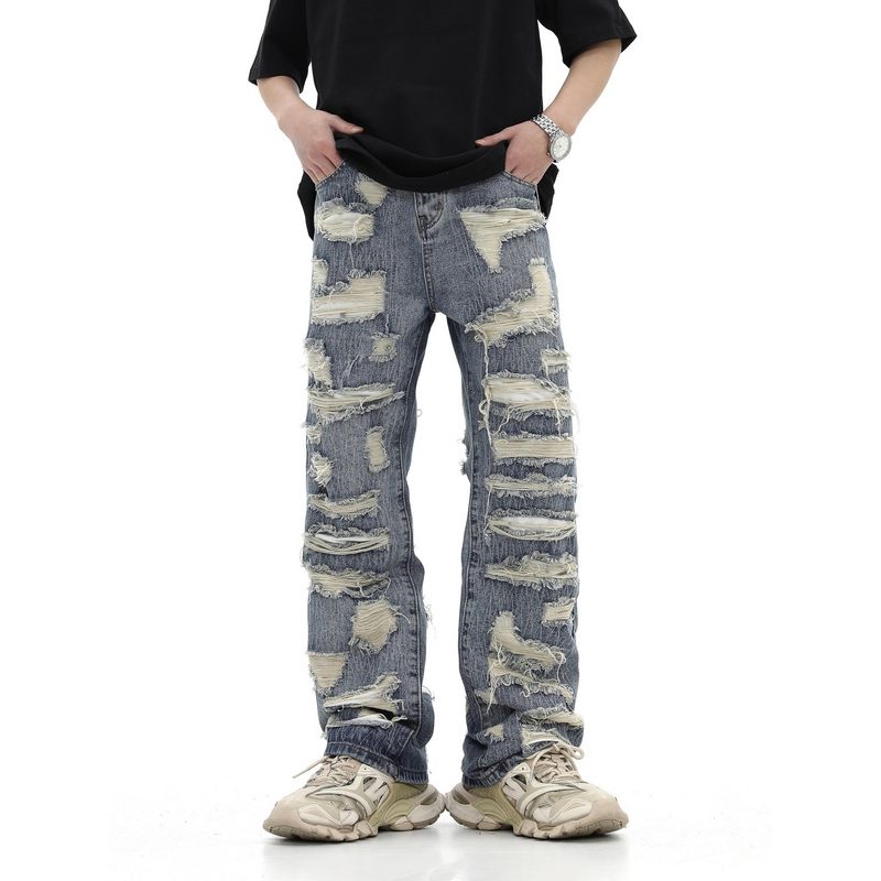 アメリカンハイストリートスタイル 超カッコイイ ダメージデニムパンツ