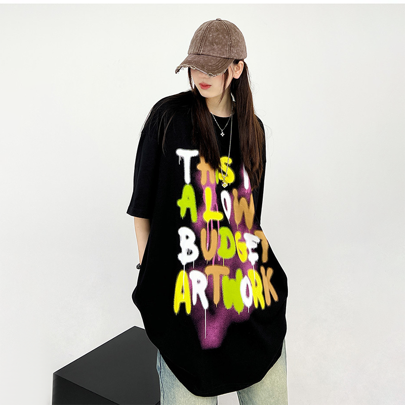 アメリカンストリートスタイル カラー英語の落書き 半袖シャツ