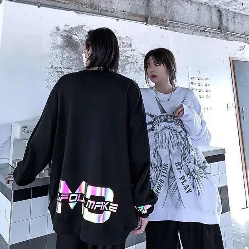 アメリカンスタイル OVERSIZE 反射する ヒップホップ風 长袖Tシャツ