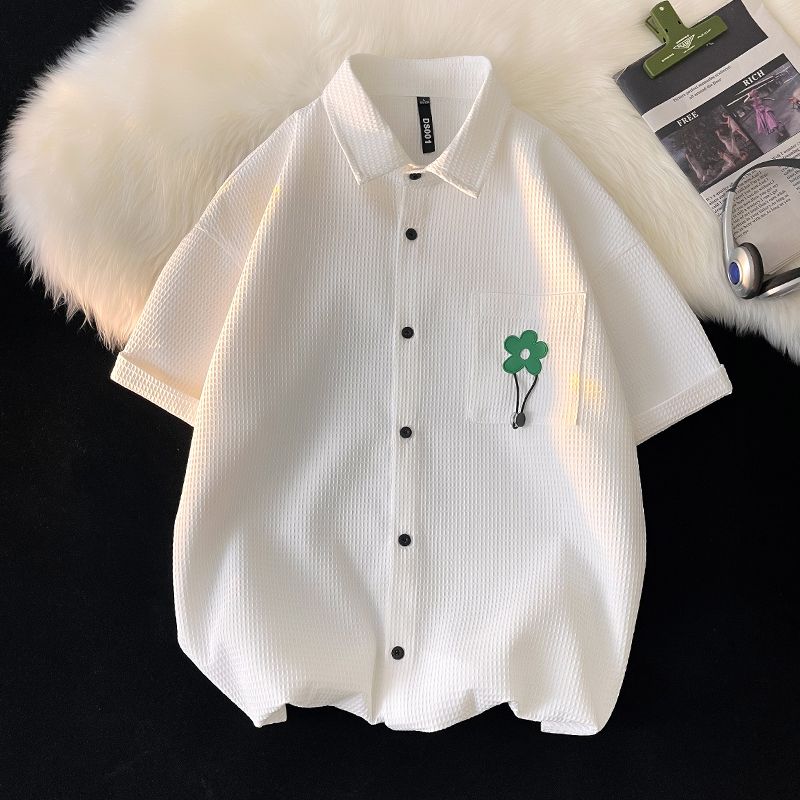 ワッフル カジュアル 小さなデイジー 半袖シャツ