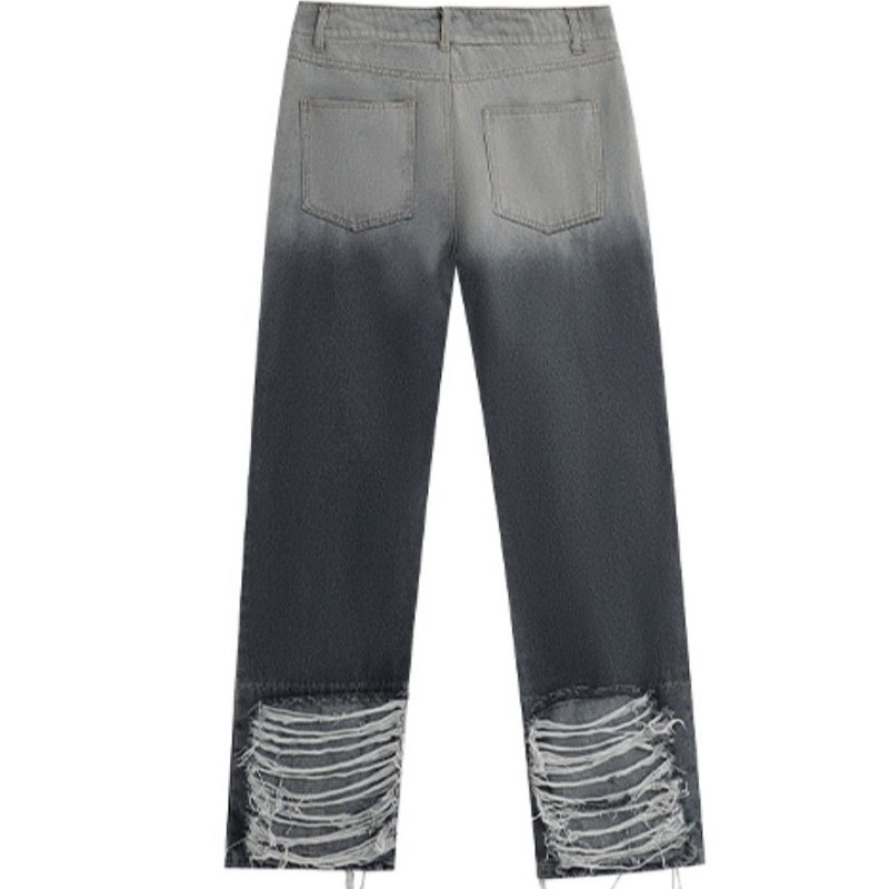 小衆の設計ヒップホップ風ダメージデニムパンツ