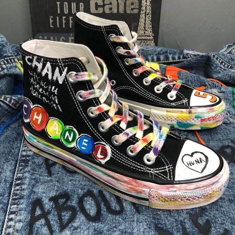 人気爆発 落書き風 韓国ファッションキャンバスシューズ