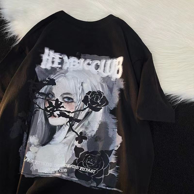 ダークスタイル 黒いバラ カジュアル 半袖シャツ