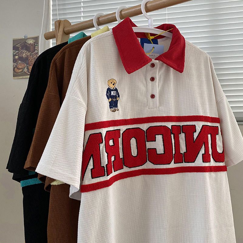 高品質 ワッフル 超人気のクマさん カジュアル 半袖シャツ