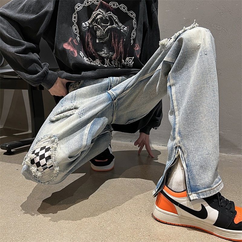 ハイストリートスタイル チェック柄 カジュアル ジーンズ