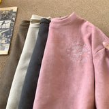スエード 刺繍バラ カジュアル ファッション 半袖シャツ