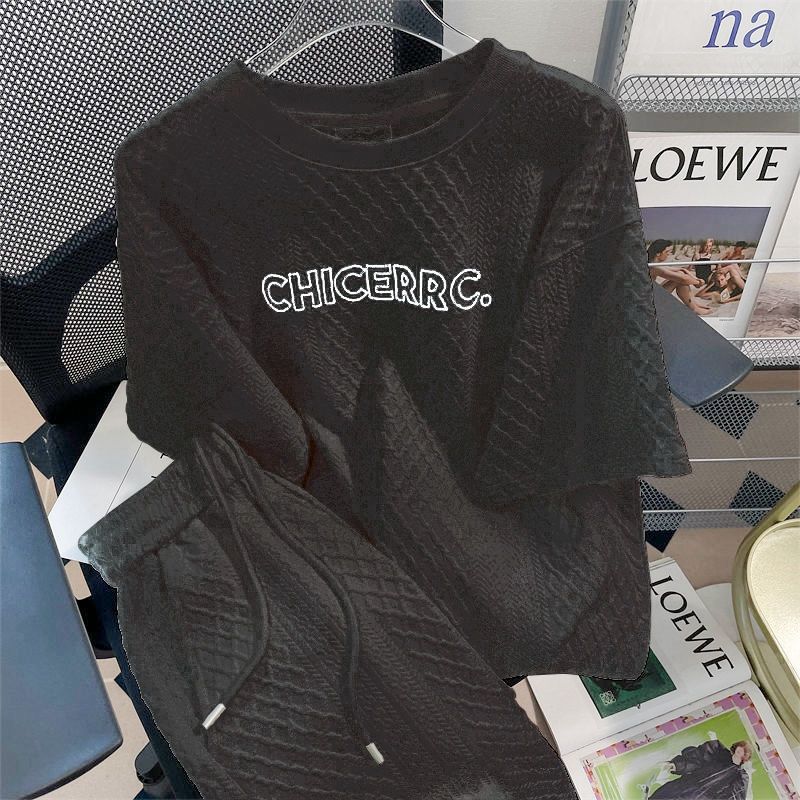 INS大人气 ツイストノット 英語プリント カジュアル スーツ