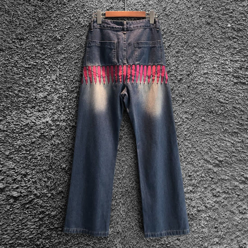 ユニークなデザイン 弾丸刺繍 ダメージデニムパンツ