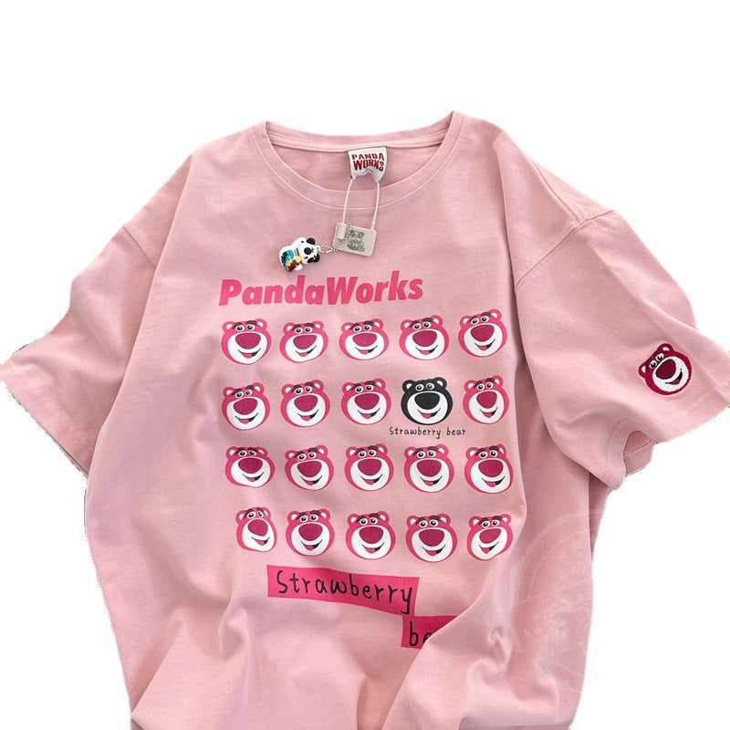とてもかわいいピンクのクマ 韓国ファッション 半袖シャツ – lasaix