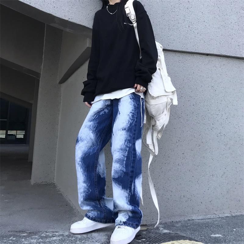 絞り染め風 コントラストカラー カジュアル ジーンズ
