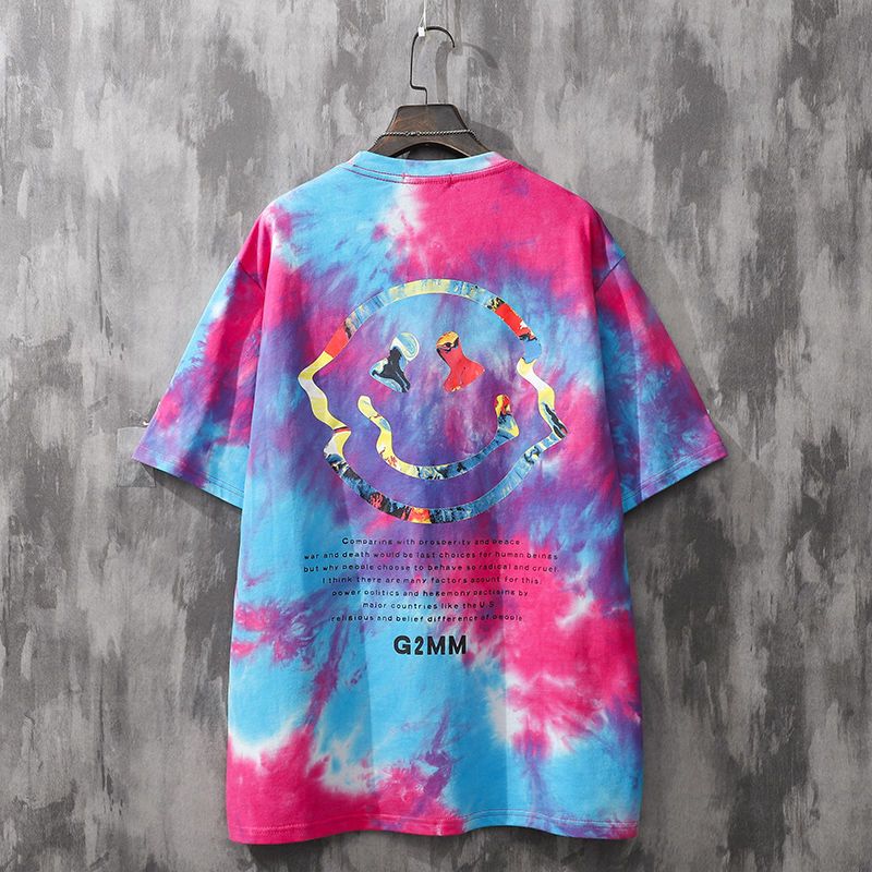 人気商品 絞り染め風 笑顔 半袖シャツ