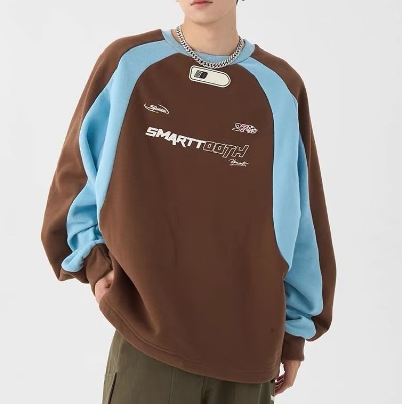 高品質 カジュアル コントラストカラー フードなしパーカー