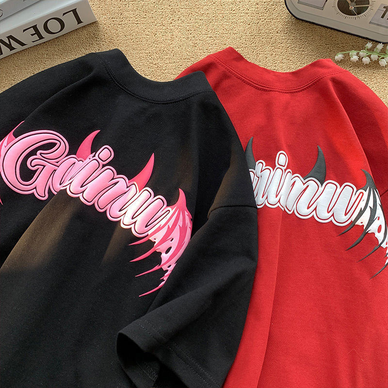 純粋な綿素材 欧米 ハイストリートスタイル 悪魔の羽 半袖シャツ