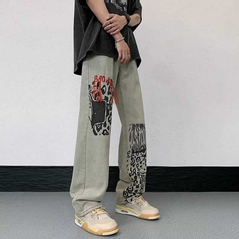 アメリカンスタイル ハイストリートスタイル 刺繍 フリンジ ジーンズ