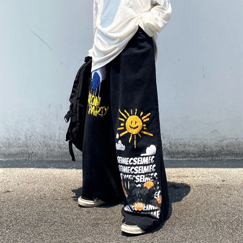 人気爆発 落書き風 ゆったり快適 ジーンズ