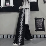 韓国ファッション ストリートスタイル コントラストカラー 英語プリント カジュアルパンツ