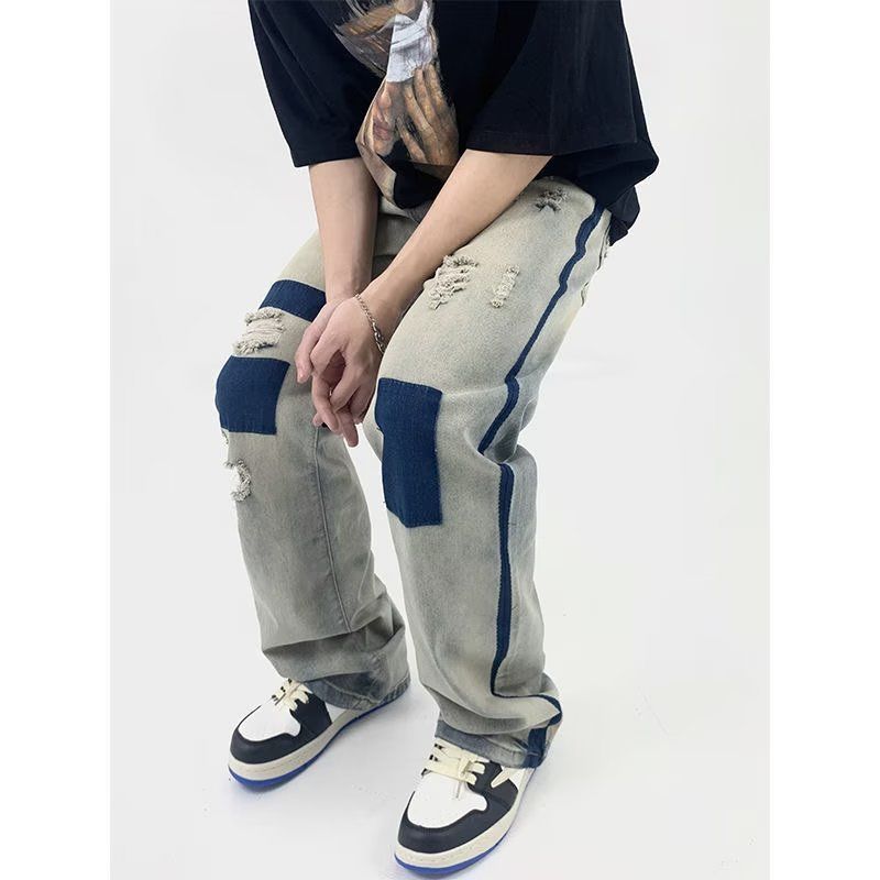 人気商品 レトロ ウォッシュ加工を施したダメージスタイル ジーンズ