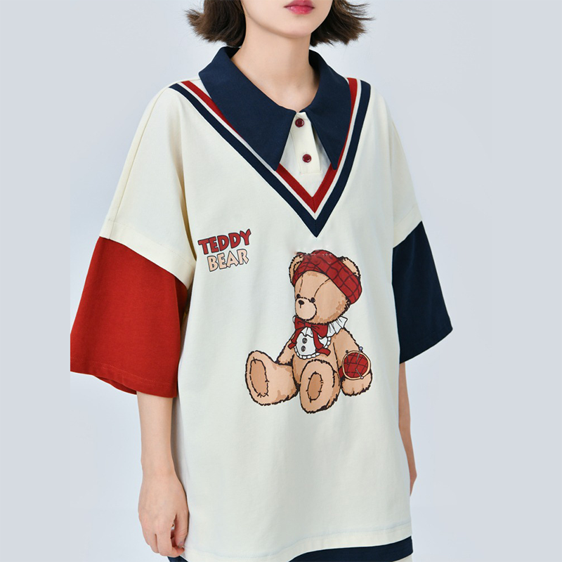 INS大人气 カレッジスタイル コントラストカラー かわいいクマ スーツ