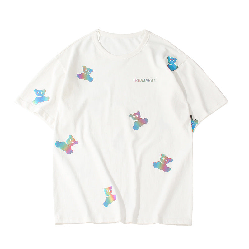 色を混ぜる可愛い子熊カップル半袖シャツ