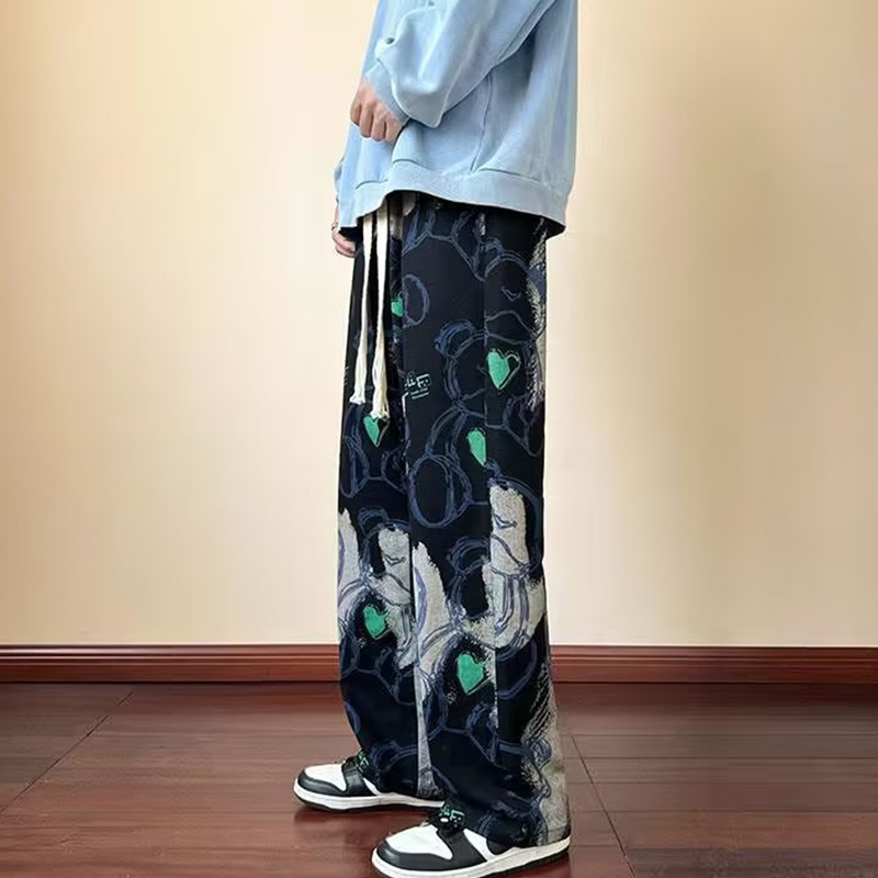 アメリカンストリートスタイル 小さなクマ プリント柄 カジュアルパンツ