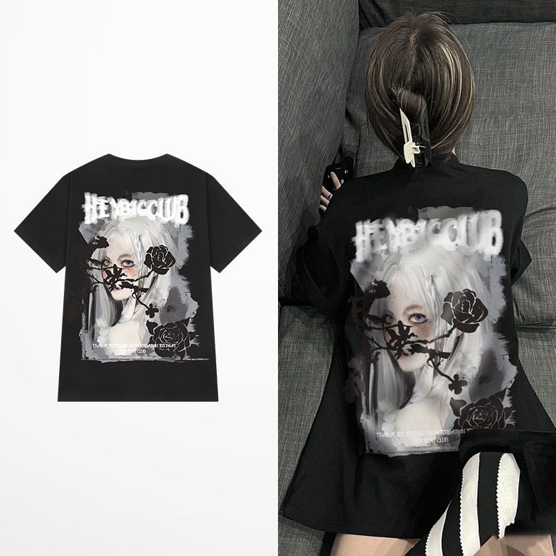 ダークスタイル 黒いバラ カジュアル 半袖シャツ