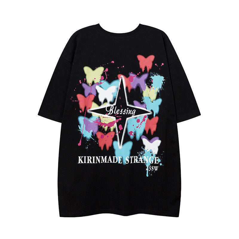 インクスタイル カラフルな蝶 カジュアル 半袖シャツ