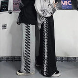 韓国ファッション ストリートスタイル コントラストカラー 英語プリント カジュアルパンツ