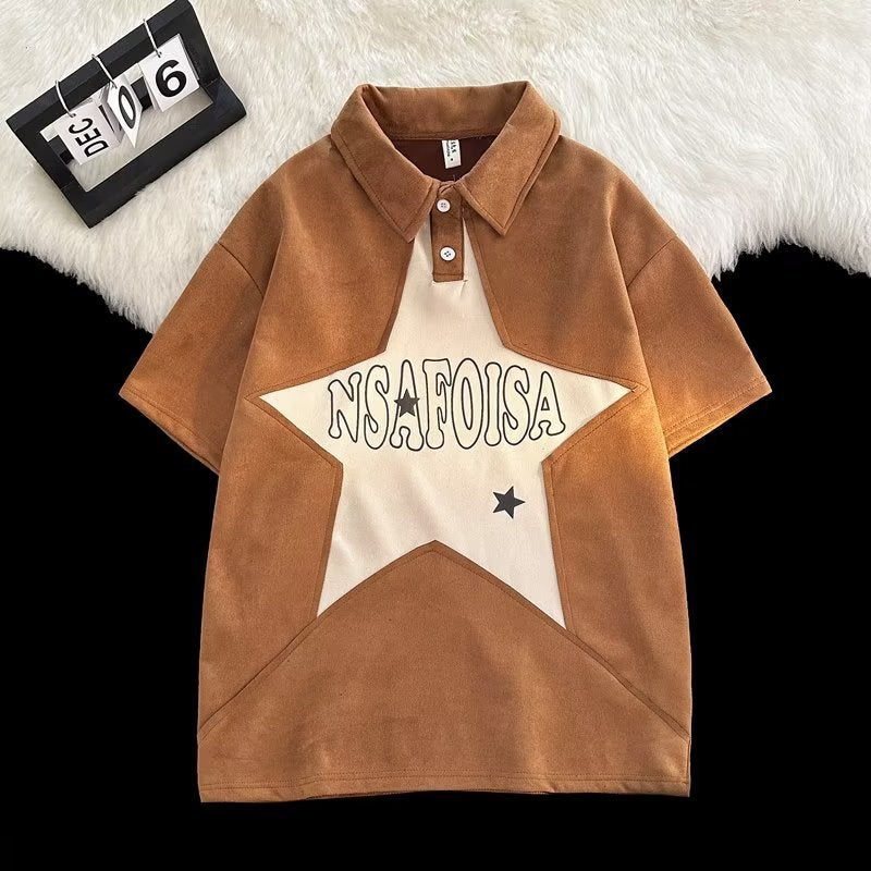 INS大人气  ハイストリートスタイル  五芒星のパターン  半袖シャツ