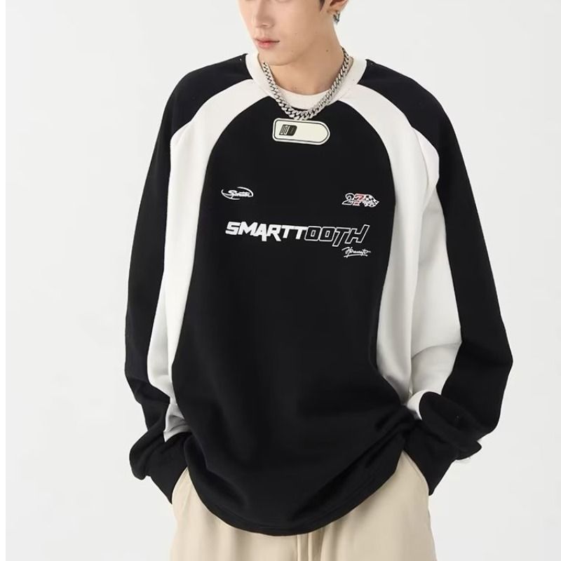 高品質 カジュアル コントラストカラー フードなしパーカー