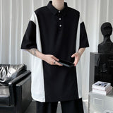 INS だるいスタイル 黒と白 韓国ファッション半袖シャツ