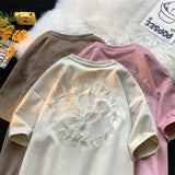 スエード 刺繍バラ カジュアル ファッション 半袖シャツ