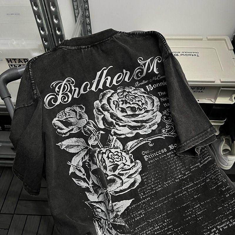 超人気 アメリカンスタイル バラのプリント 半袖シャツ