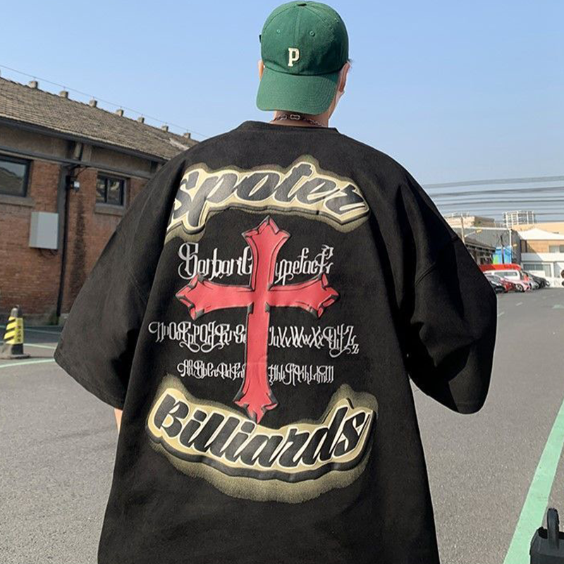 アメリカンスタイル 英語プリント 赤十字 半袖シャツ